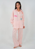 Peachy-Embroidered Patch Night Suit