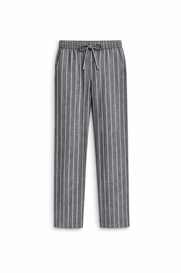 Grey Relaxed Striped Linen Pants