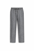 Grey Relaxed Striped Linen Pants