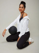 Premium white utility cargo jacket - Versatile and stylish fitness gift for her to upgrade her spring workout wardrobe