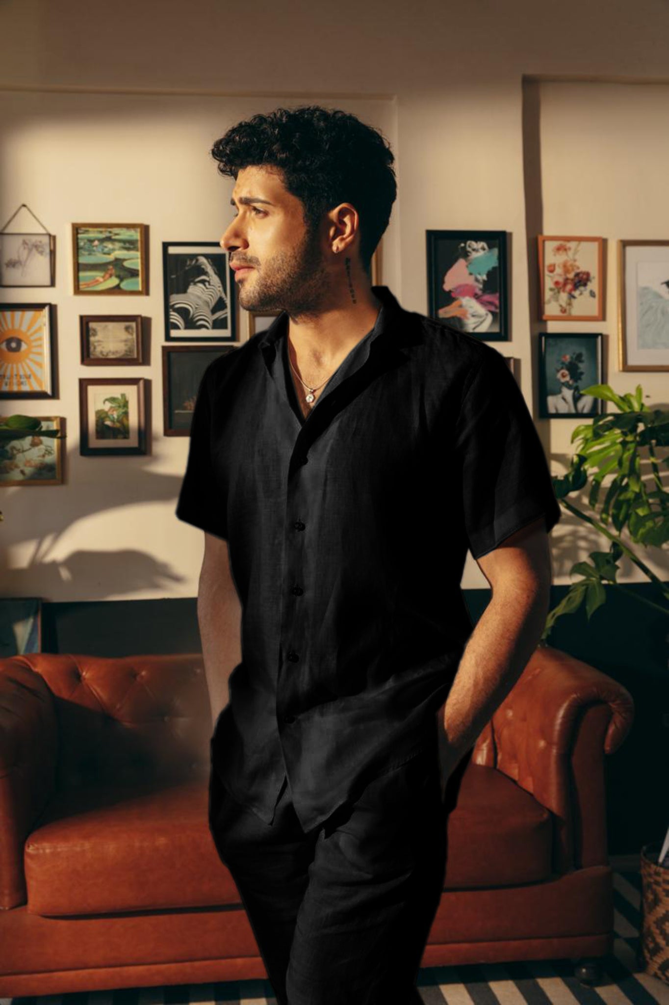 Black Cuban Collar Shirt