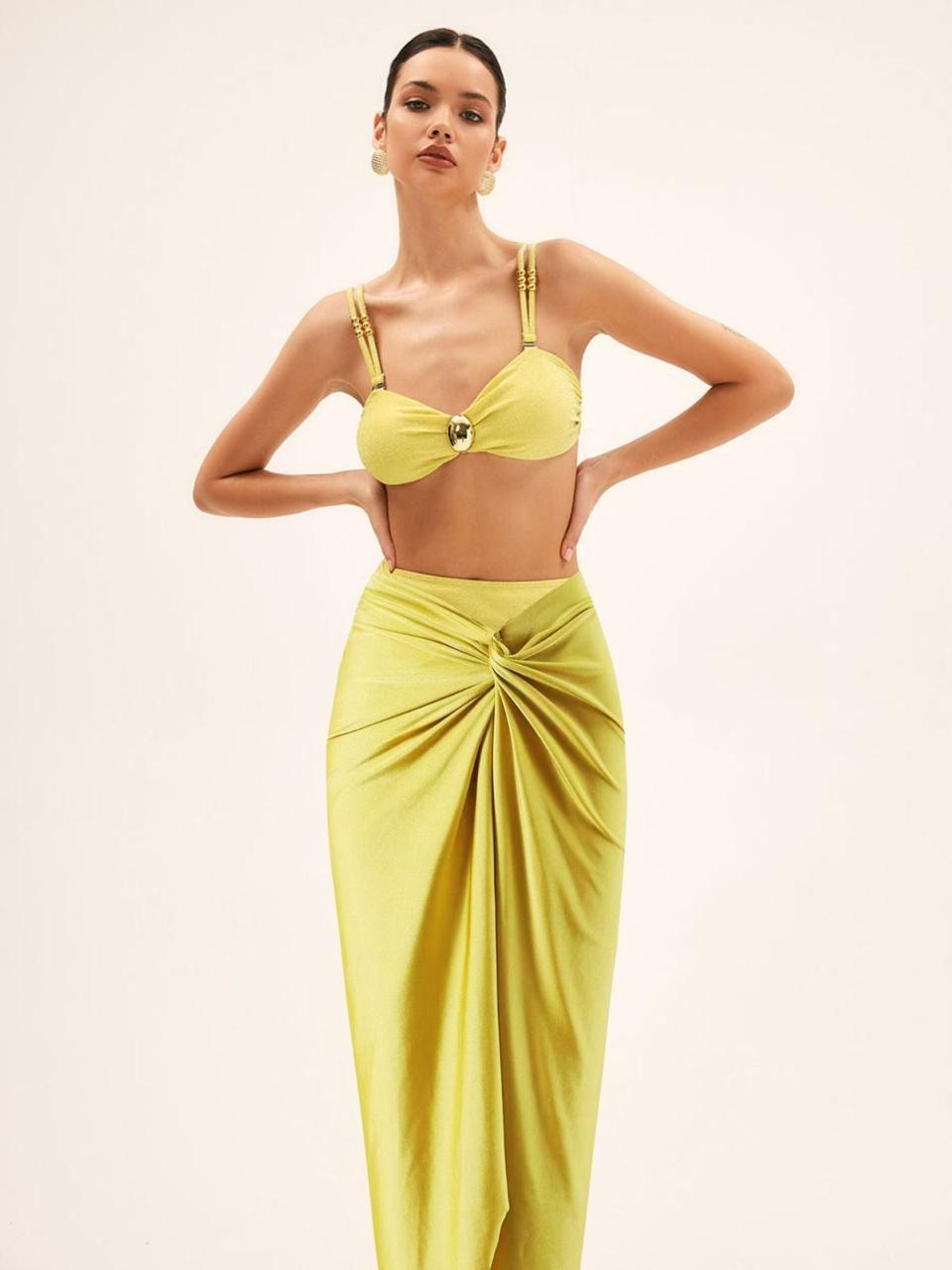 Golden High Waist Bikini Skirt Set
