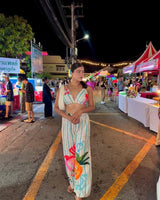 AOBA Tooti Frooti blue printed beachwear co-ord set styled on model