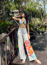 AOBA Tooti Frooti blue printed co-ord set — full-length view on model