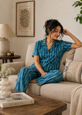Teal Cactus Hand Embroidered Night Set