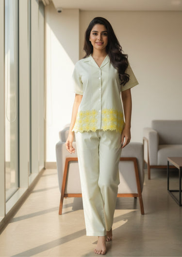Blue Blossom Embroidered Night Suit