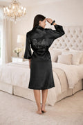 Black Satin Bride Robe With Swaroski