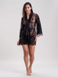 Midnight Black Lace Robe - Short