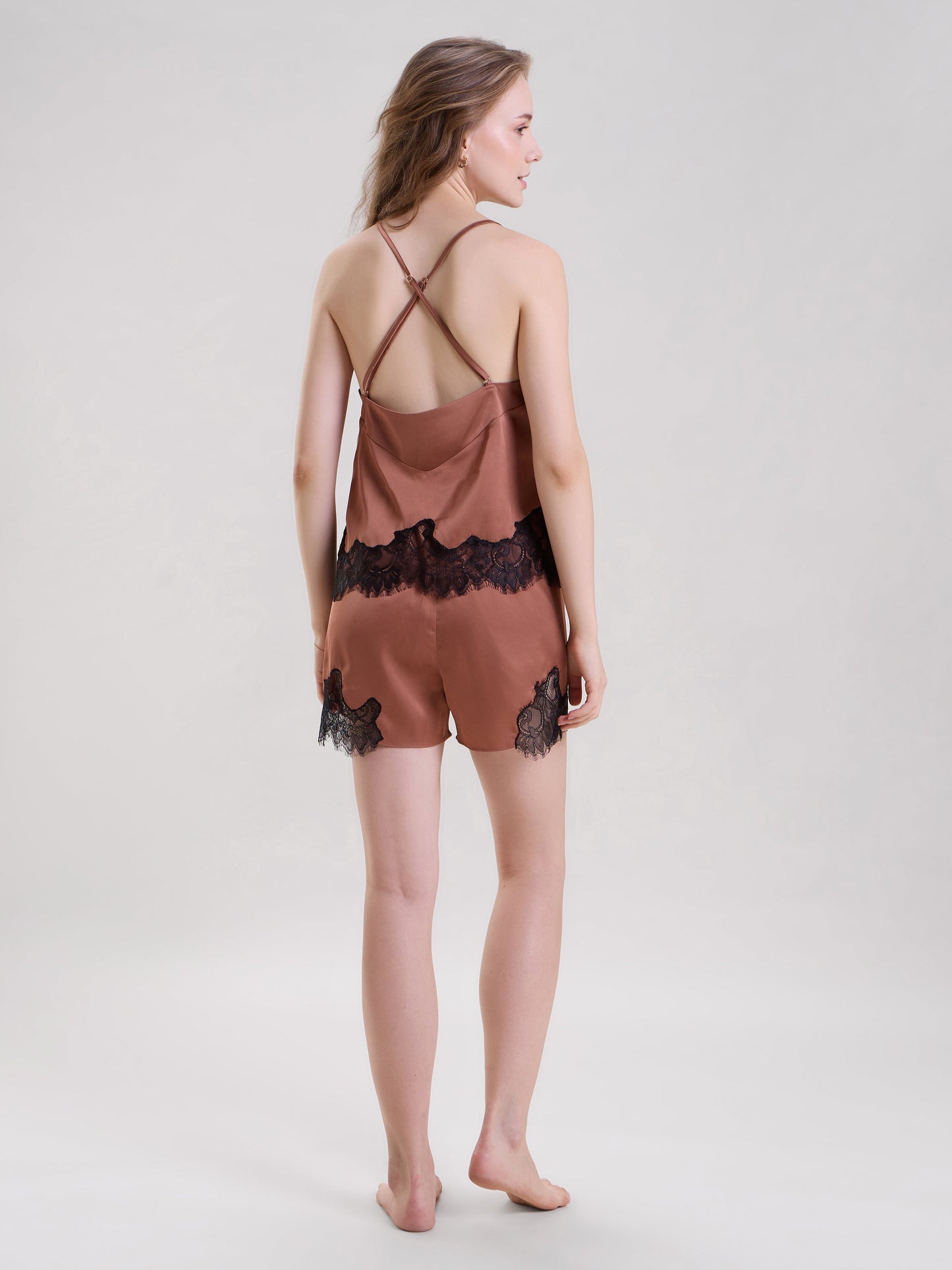 Bronze Robe With Cami Top & Shorts