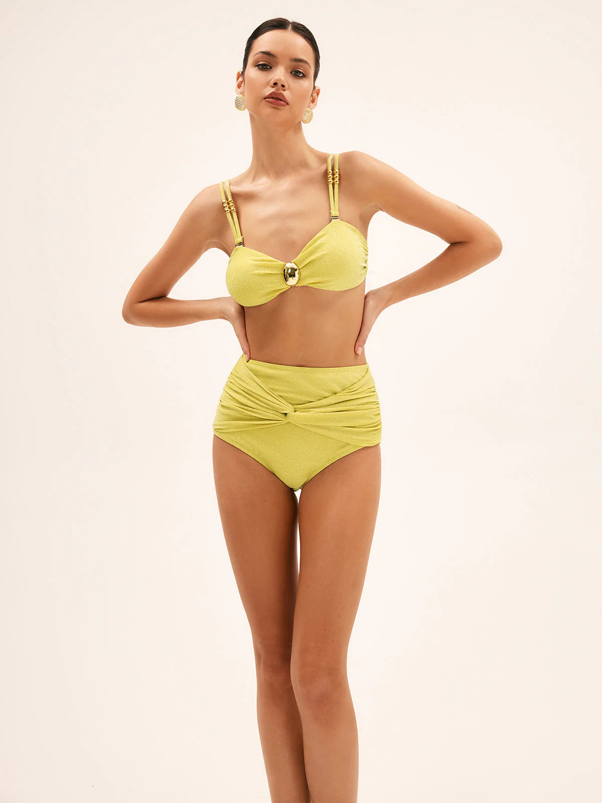 Golden High Waist Bikini Skirt Set