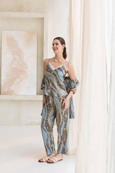Aqua Mocha Bloom Pj set with Robe