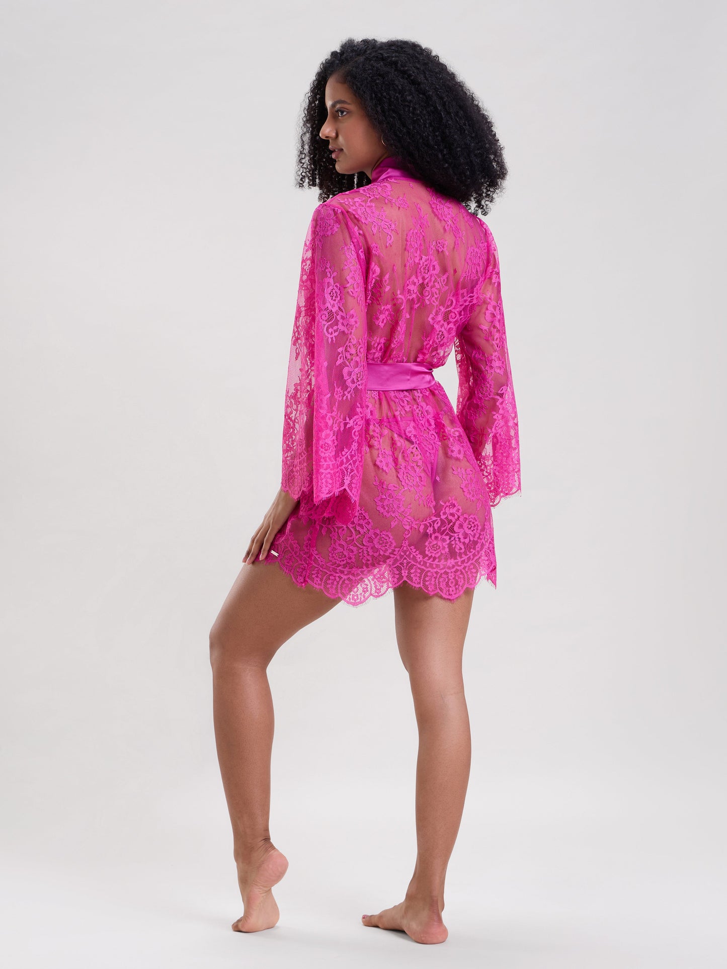 Fuchsia Lace Robe With Thong