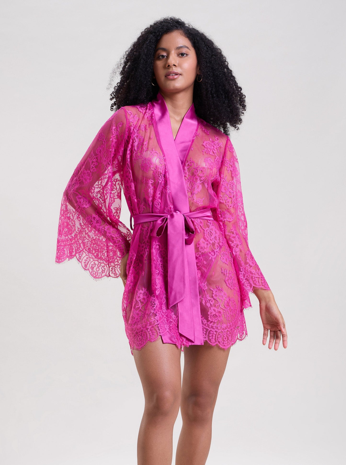 Fuchsia Lace Robe With Thong