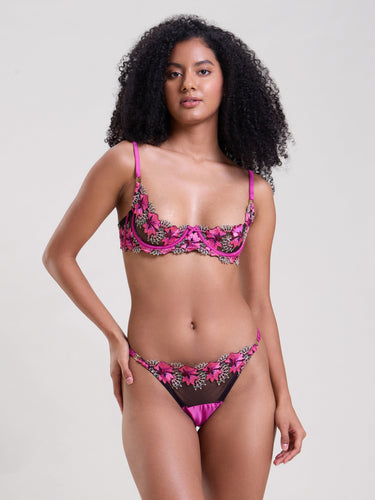 Iris Embroidered Quarter Cup Bra & Thong Set