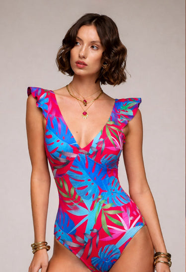Red Tropical Ruffle Swimsuit