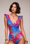 Red Tropical Ruffle Swimsuit