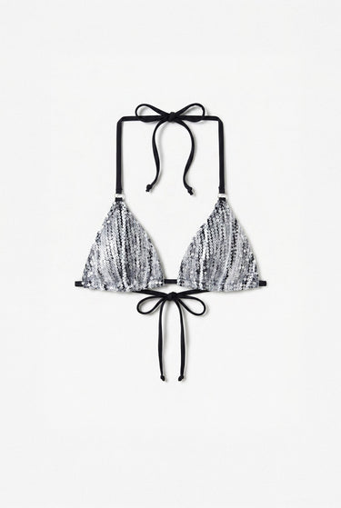 Silver Sequin Triangle Bikini Top