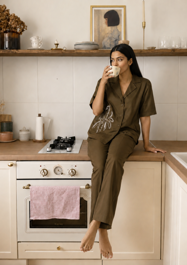 Olive Song – Bird Embroidered Co-ord Set