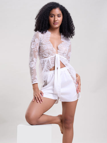 White Lace Shrug And Shorts