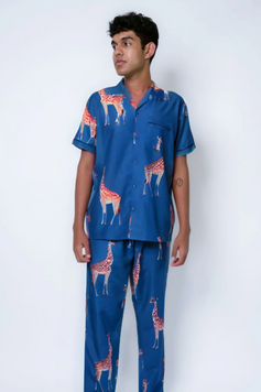Giraffe Blue Mens Pajamas