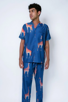 Giraffe Blue Mens Pajamas
