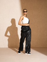 Shop-Leather Straight Fit Trousers Black