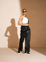 Shop-Leather Straight Fit Trousers Black