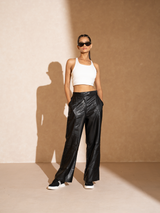 Shop-Leather Straight Fit Trousers Black