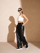 Shop-Leather Straight Fit Trousers Black