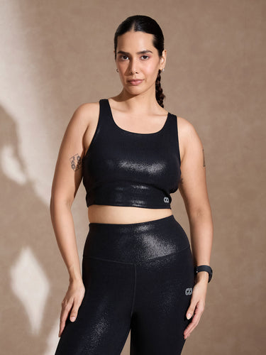 Shop-High Impact Gloss Action Bra With Clasp Shiny Black