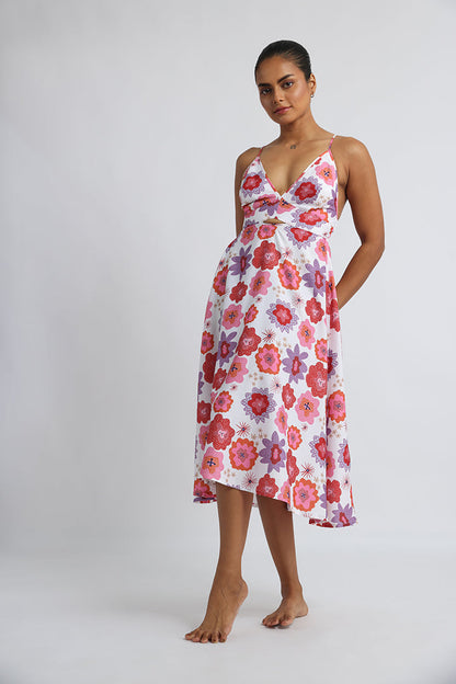 Red Floral – Spaghetti Strap Beach Dress