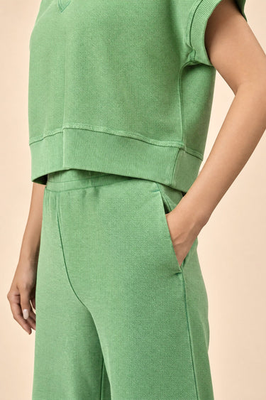 Eucalyptus Reverse Terry Mid-Rise Wide-Leg Pant