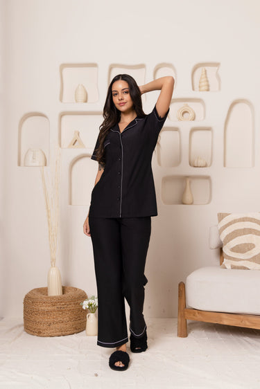 Black Notched Pajama Set