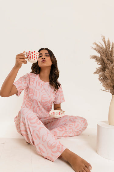 Blushing Lines T-Shirt Pajama Set