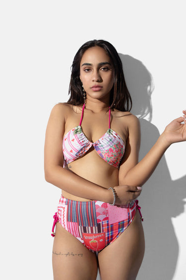 Patch Work Print Halter Bikini Top
