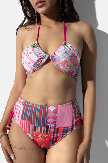 Patch Work Print Halter Bikini Top