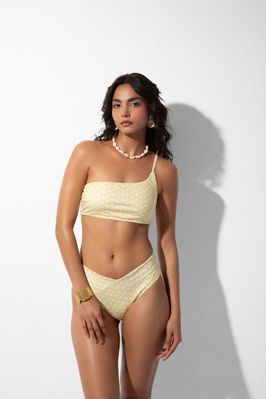 Lemon Polka One Shoulder Bikini Top