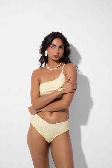 Lemon Polka One Shoulder Bikini Top