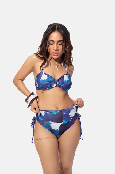 Indigo Floral Print High Waist Bikini Bottom