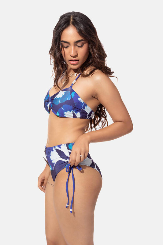 Indigo Floral Print Bandeau Bikini Set