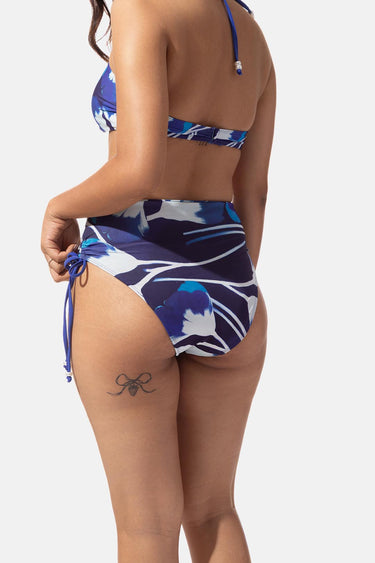 Indigo Floral Print High Waist Bikini Bottom