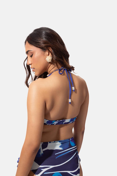 Indigo Floral Print Bandeau Bikini Top