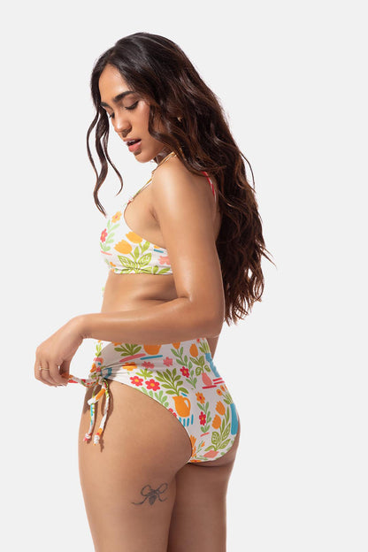 White Printed High Waist Bikini Bottom