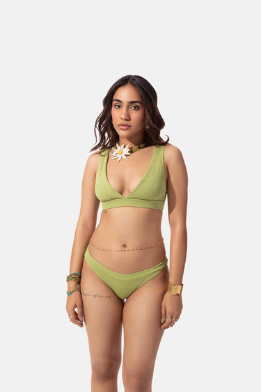 Green V- Neck Bikini Top