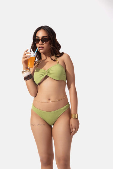 Green Textured Bandeau Bikini Set