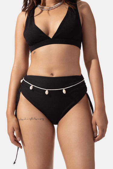 Black High Waist Gathered Bikini Bottom
