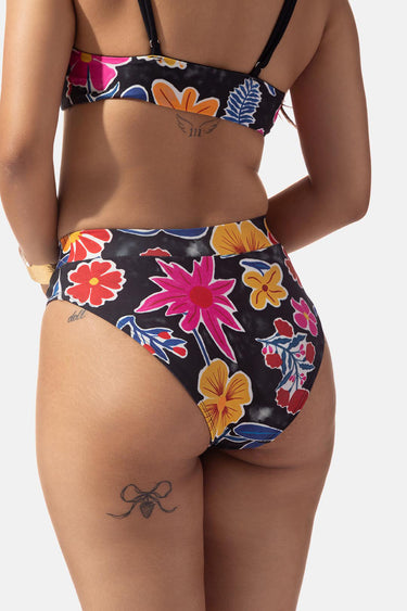 Black Floral Print Front Tie Bikini Set