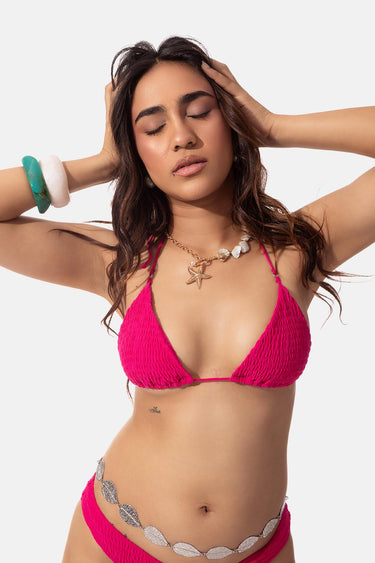 Pink Smocked Bikini Top