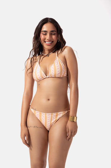 Hand Drawn Stripe Print Triangle Bikini Top