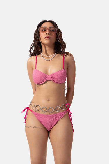 Pink Textured String Bikini Bottom